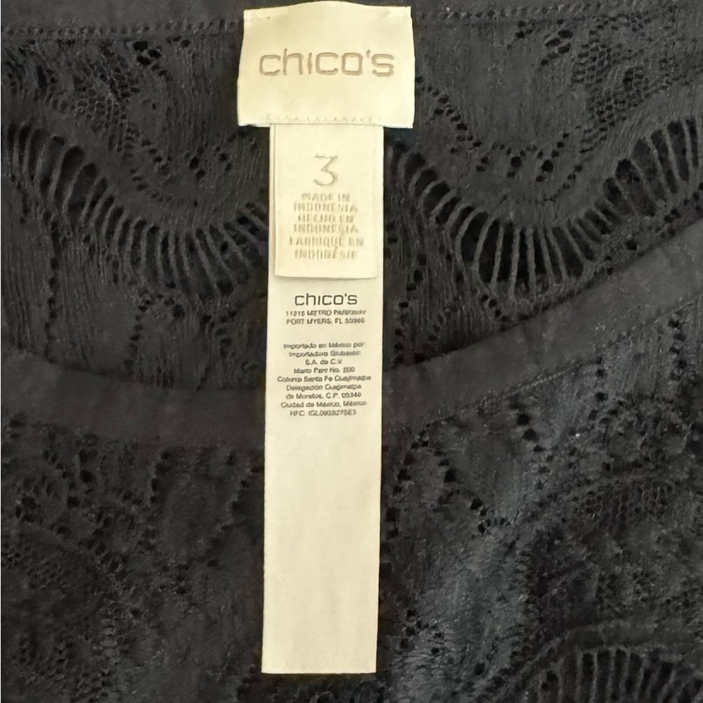 NWOT Chico’s Delicate Lace Flare Sleeve Top XL Sheer Romantic Layer Piece Black - Picture 7 of 9